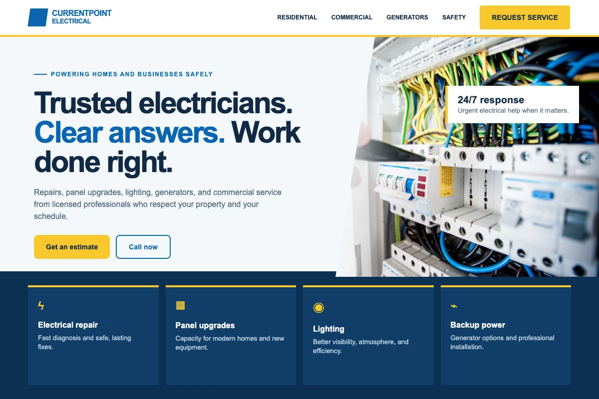 CurrentPoint Electrical: Priority Service & Quote Routing concept