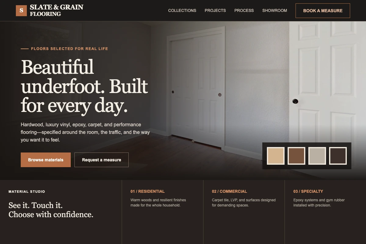 Slate & Grain Flooring: Material-to-Measurement Conversion Path concept