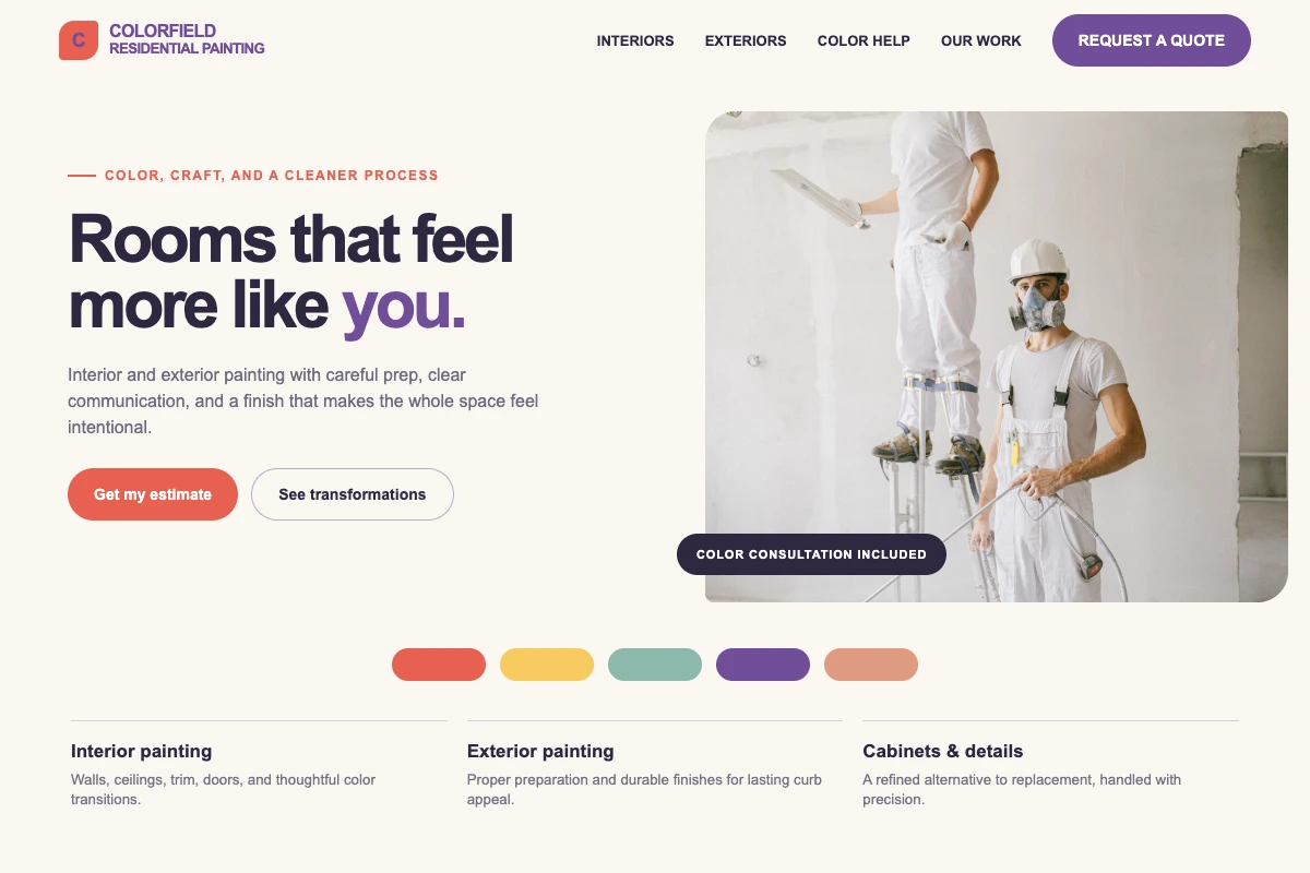 Colorfield Residential Painting: Room-to-Review Customer Flow concept